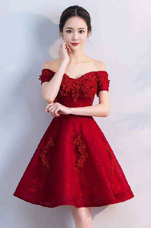 Burgundy tulle lace short homecoming dress Y256 Blue Tulle Dress