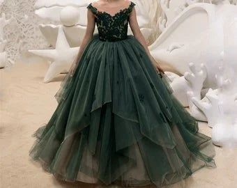 Emerald green lace tulle ball gown formal dress for special occasion S26994 Tulle Wedding Dress