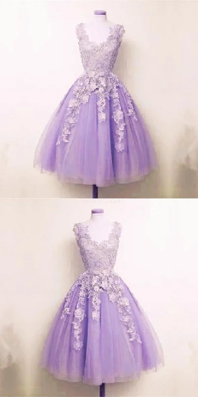 Fetching Appliques Homecoming Dress Lilac Tulle Lace Appliques A-line Short Homecoming Dress S10571 Tulle Dress Charm