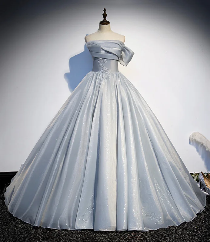 Gray tulle lace long ball gown dress formal dress s91 Romantic Tulle Gown