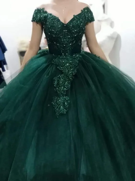 Green Quinceanera Dresses Off The Shoulder Tulle Ball Gown Y297 Soft Tulle Gown