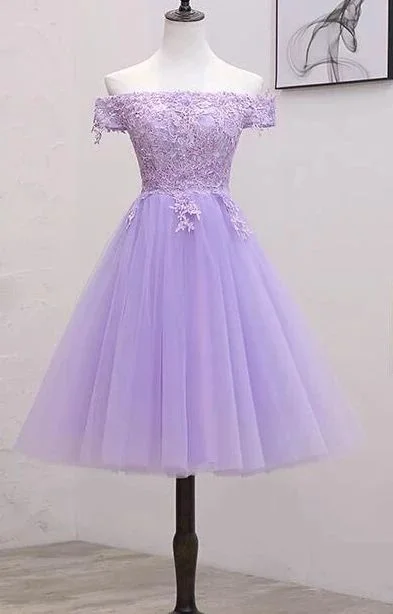 Light Purple Lace And Tulle Off The Shoulder Homecoming Dress S11189 Tulle Dress Fluffy