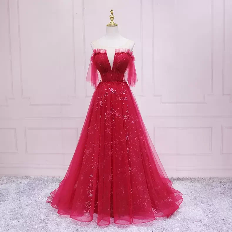 New Arrival Burgundy Tulle Prom Dress Charming Prom Dress s25 Soft Layered Tulle