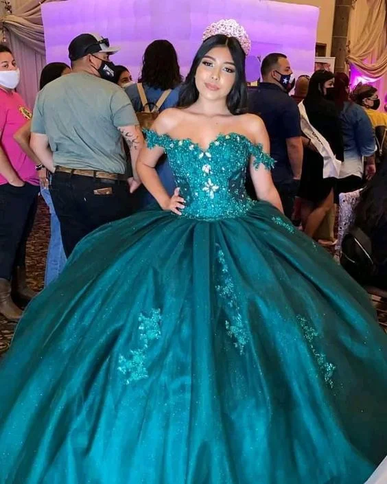 Off The Shoulder Green Tulle Ball Gown Green Quinceanera Dress Y290 Tulle Dress Sparkly