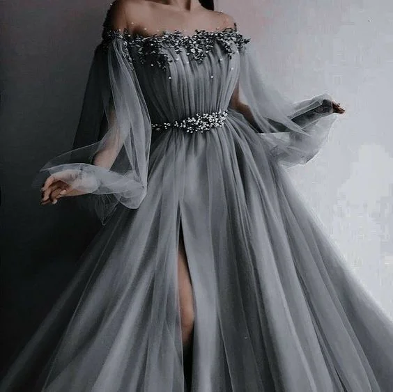 Off the shoulder tulle prom dress S23034 Sequin Tulle Dress