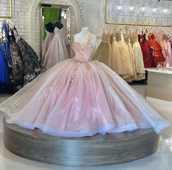 Pink Tulle Princess Dress Pink Ball Gown Elegant Applique Quinceanera Dresses Y580 Elegant Tulle Dress