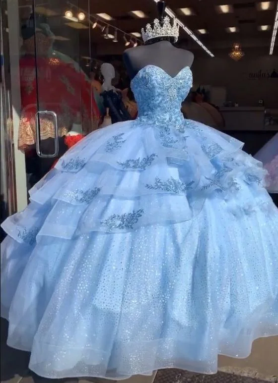 Puffy Ball Gown, Blue Tulle Princess Dresses,Blue Quinceanera Dress Y528 Tulle Lace Dress