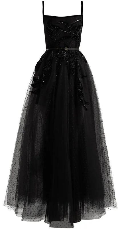 Square-neck Embellished Polka-dot Tulle Gown New Arrival Black A-line Prom Dress Y342 Tulle Party Dress