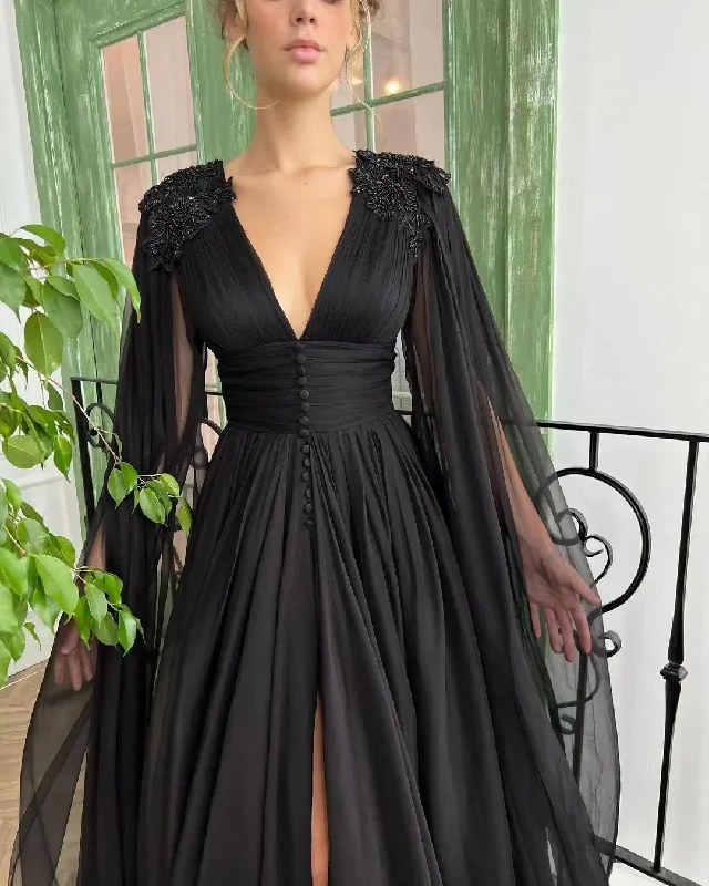 V-neck Black Tulle Prom Dresses, Elegant Prom Dresses, Newest  Prom Dresses, A-line Prom Dresses Y56 Soft Tulle Dress